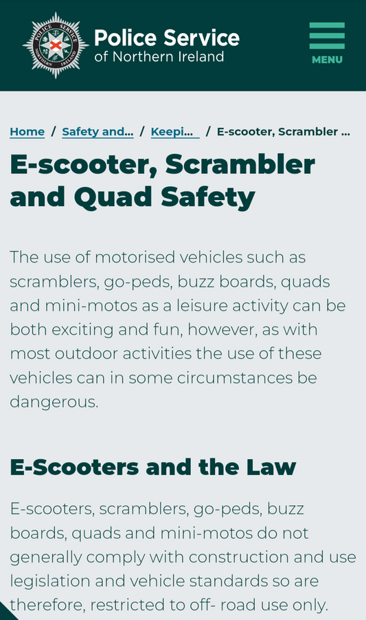 P.S.N.I / E-scooters and the law in N.I